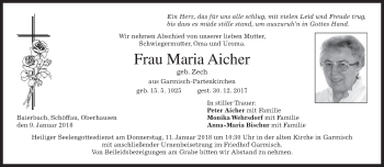 Todesanzeige von Maria Aicher von merkurtz