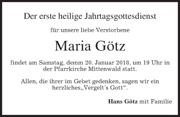Todesanzeige von Maria Götz von merkurtz