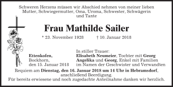 Todesanzeige von Mathilde Sailer von merkurtz