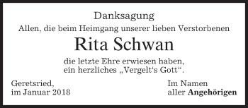 Todesanzeige von Rita Schwan von merkurtz