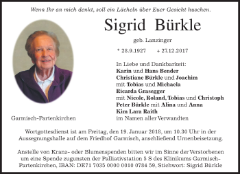 Todesanzeige von Sigrid Bürkle von merkurtz