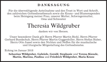 Todesanzeige von Theresia Wildgruber von merkurtz
