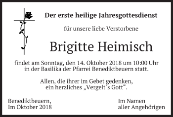Todesanzeige von Brigitte Heimisch von merkurtz
