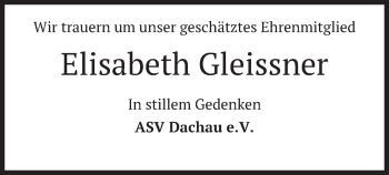 Todesanzeige von Elisabeth Gleissner von merkurtz