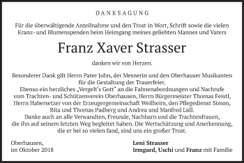 Todesanzeige von Franz Xaver Strasser von merkurtz