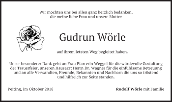 Todesanzeige von Gudrun Wörle von merkurtz