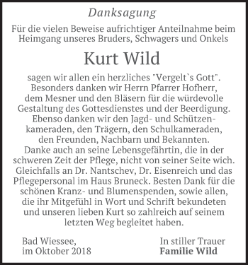 Todesanzeige von Kurt Wild von merkurtz