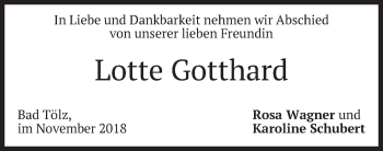 Todesanzeige von Lotte Gotthard von merkurtz