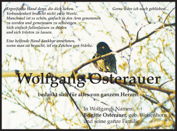 Todesanzeige von Wolfgang Osterauer von merkurtz