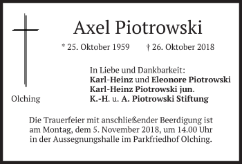 Todesanzeige von Axel Piotrowski von merkurtz