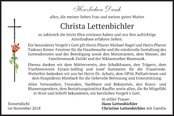 Todesanzeige von Christa Lettenbichler von merkurtz