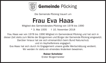 Todesanzeige von Eva Haas von merkurtz