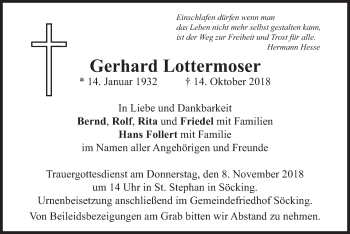 Todesanzeige von Gerhard Lottermoser von merkurtz