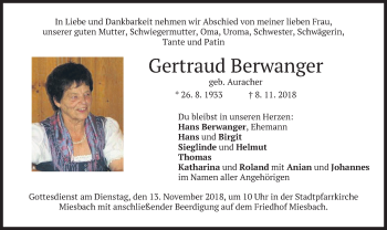 Todesanzeige von Gertraud Berwanger von merkurtz