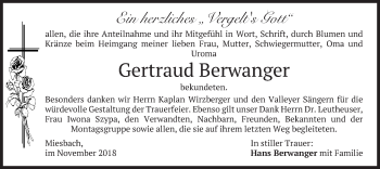 Todesanzeige von Gertraud Berwanger von merkurtz
