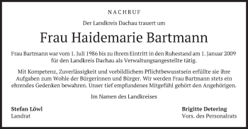 Todesanzeige von Haidemarie Bartmann von merkurtz