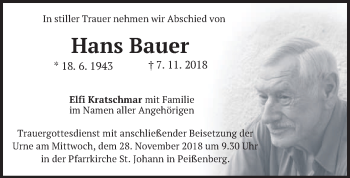 Todesanzeige von Hans Bauer von merkurtz