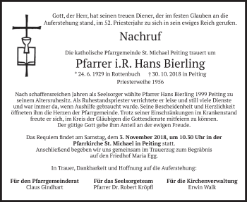 Todesanzeige von Hans Bierling von merkurtz