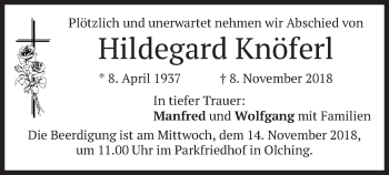 Todesanzeige von Hildegard Knöferl von merkurtz