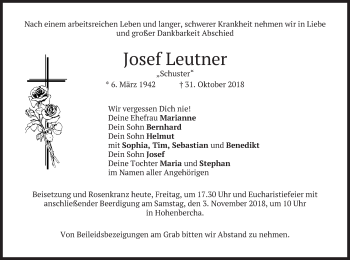 Todesanzeige von Josef Leutner von merkurtz