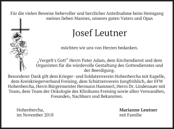 Todesanzeige von Josef Leutner von merkurtz