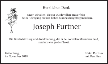 Todesanzeige von Joseph Furtner von merkurtz