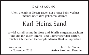 Todesanzeige von Karl-Heinz Sand von merkurtz