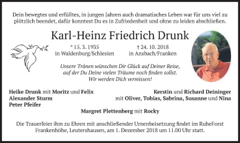Todesanzeige von Karl-Heinz Friedrich Drunk von merkurtz