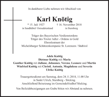 Todesanzeige von Karl Knötig von merkurtz