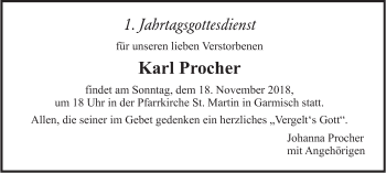 Todesanzeige von Karl Procher von merkurtz