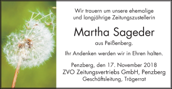 Todesanzeige von Martha Sageder von merkurtz