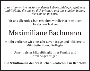 Todesanzeige von Maximiliane Bachmann von merkurtz