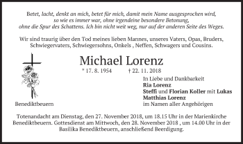Todesanzeige von Michael Lorenz von merkurtz