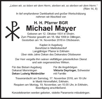 Todesanzeige von Michael Mayer von merkurtz
