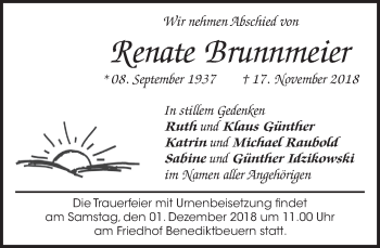 Todesanzeige von Renate Brunnmeier von Das Gelbe Blatt Penzberg