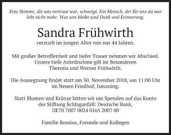 Todesanzeige von Sandra Frühwirth von merkurtz