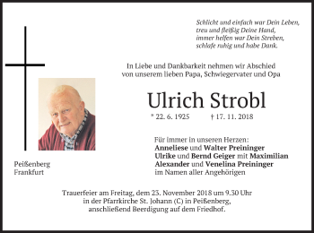 Todesanzeige von Ulrich Strobl von merkurtz
