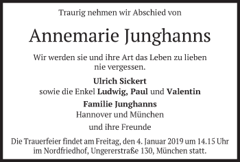 Todesanzeige von Annemarie Junghanns von merkurtz