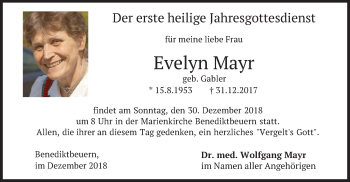 Todesanzeige von Evelyn Mayr von merkurtz