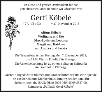 Todesanzeige von Gerti Köbele von merkurtz