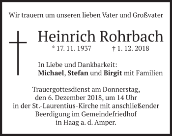 Todesanzeige von Heinrich Rohrbach von merkurtz