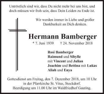 Todesanzeige von Hermann Bamberger von merkurtz