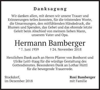Todesanzeige von Hermann Bamberger von merkurtz