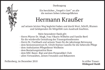 Todesanzeige von Hermann Kraußer von merkurtz