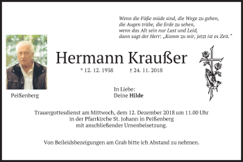 Todesanzeige von Hermann Kraußer von merkurtz