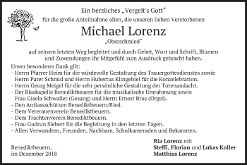 Todesanzeige von Michael Lorenz von merkurtz