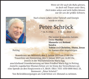 Todesanzeige von Peter Schröck von merkurtz