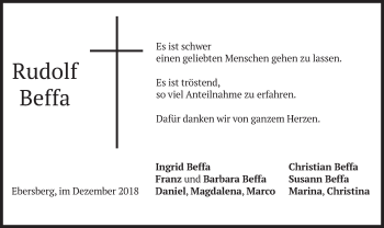 Todesanzeige von Rudolf Beffa von merkurtz