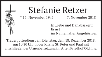 Todesanzeige von Stefanie Retzer von merkurtz