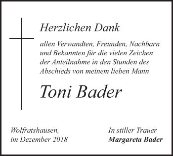Todesanzeige von Toni Bader von merkurtz